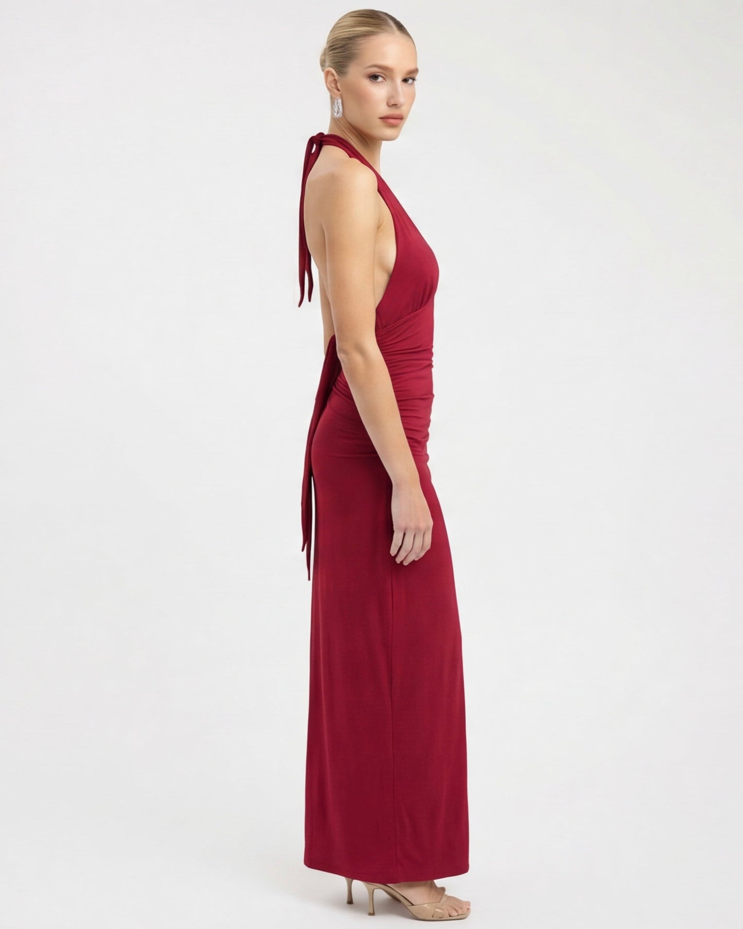 ARIA Robe Maxi Halter Nyx – Dos Nu et Taille Froncée