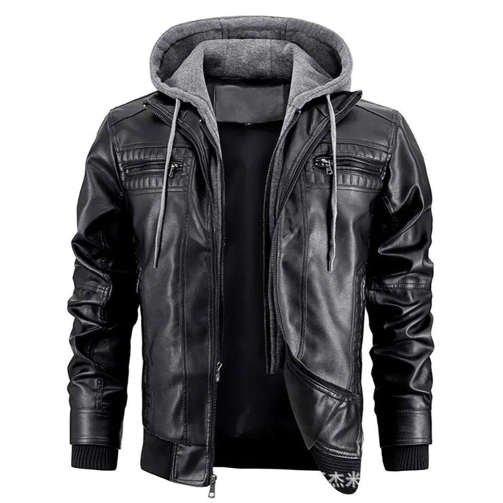 Manteau cuir hiver homme capuche coupe moderne