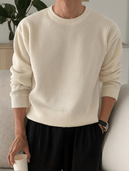 Pull homme col rond tricot côtelé coupe ample
