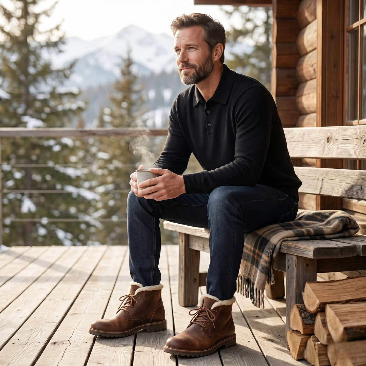 Polo homme en laine mérinos tricoté élégant décontracté