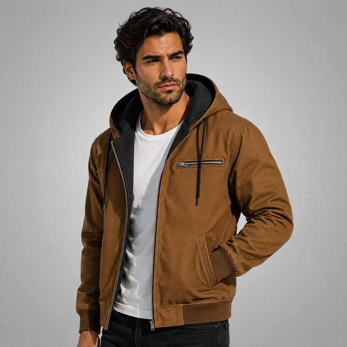 Veste homme capuche doublure polaire chaude hiver