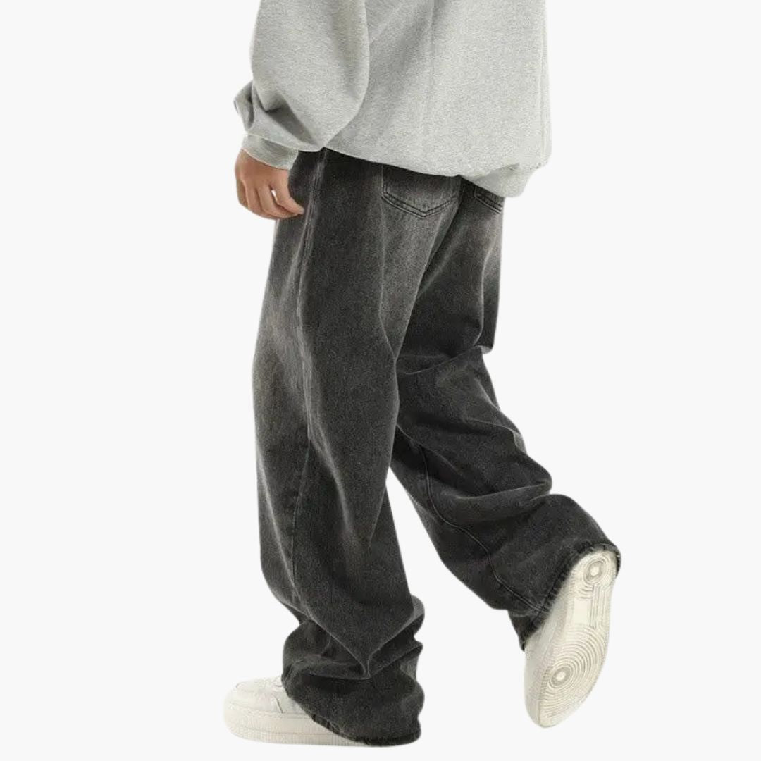 Urban-Jeans für Herren mit weiter Passform aus verwaschenem schwarzem Denim