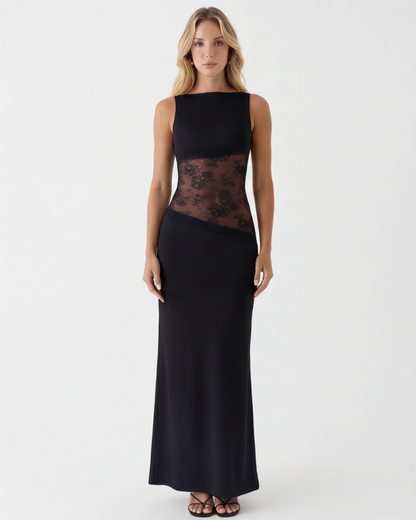 ARIA Robe Maxi Voile Découpé – Minimaliste et Dos Nu