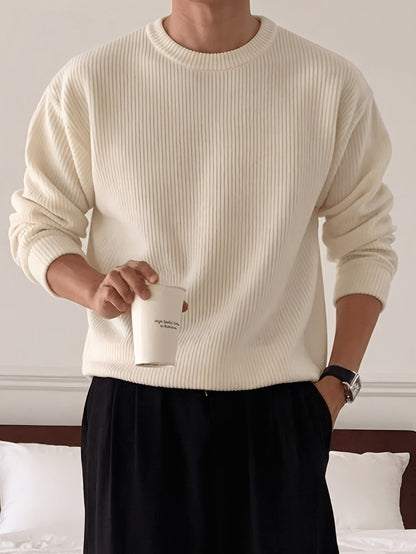 Pull homme col rond tricot côtelé coupe ample