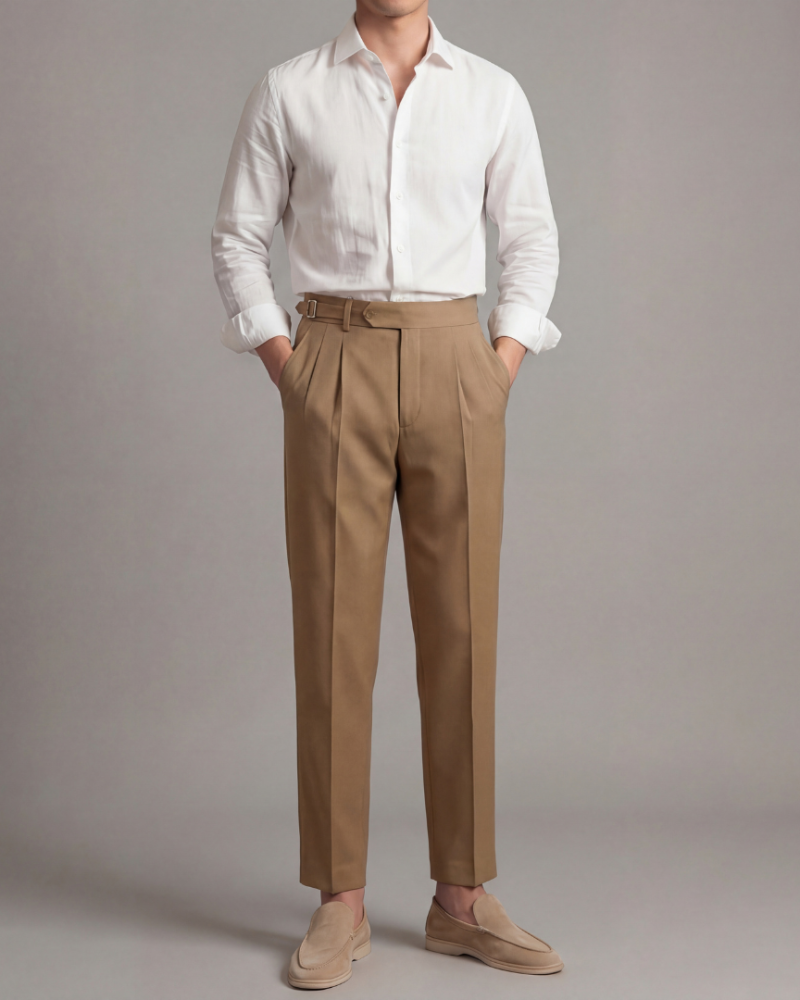 Pantalon homme élégant à plis taille haute