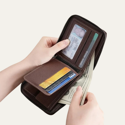 Porte-monnaie homme cuir RFID protection fermeture éclair