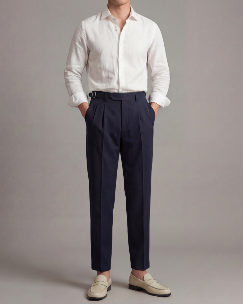 Pantalon homme élégant à plis taille haute