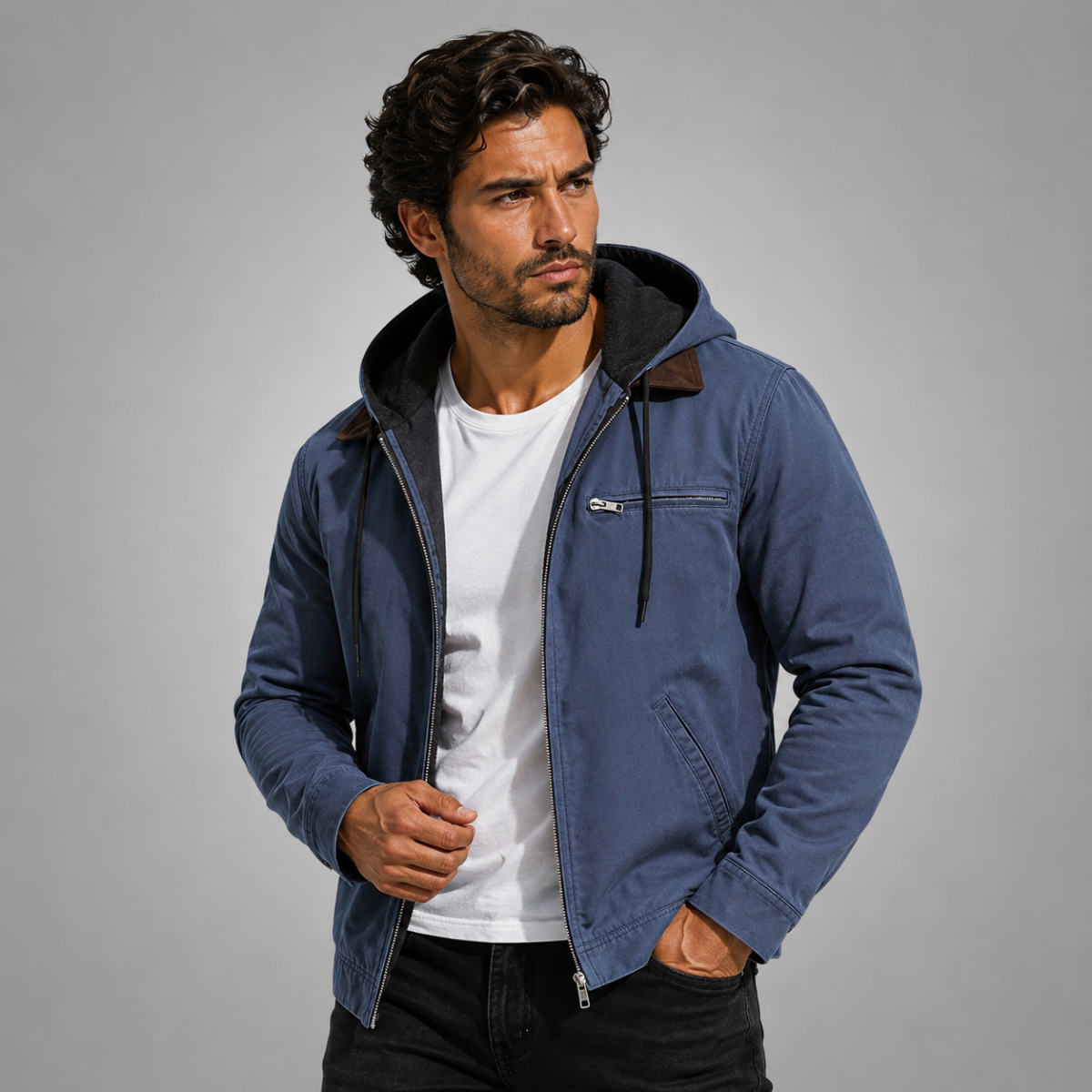 Veste homme capuche doublure polaire chaude hiver