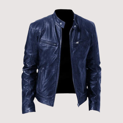 Blouson cuir homme zippé coupe ajustée intemporelle