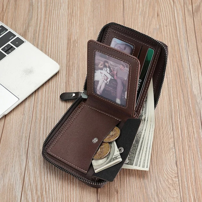 Porte-monnaie homme cuir RFID protection fermeture éclair