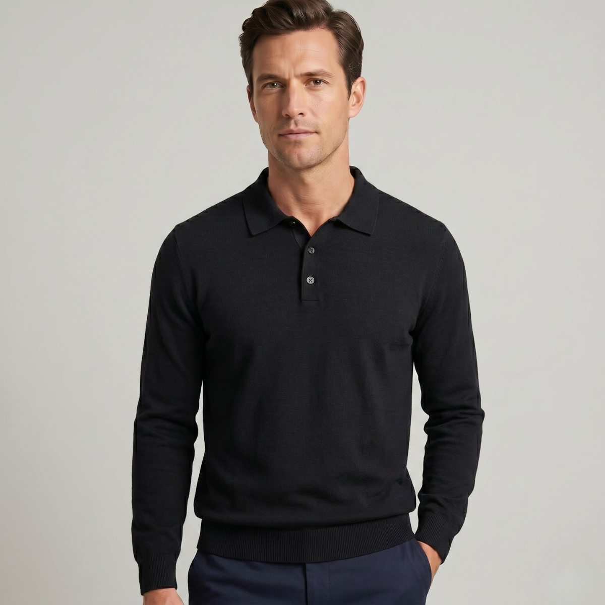 Polo homme en laine mérinos tricoté élégant décontracté