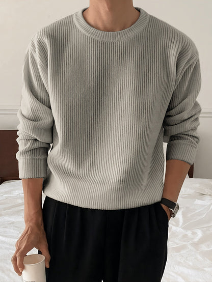 Pull homme col rond tricot côtelé coupe ample