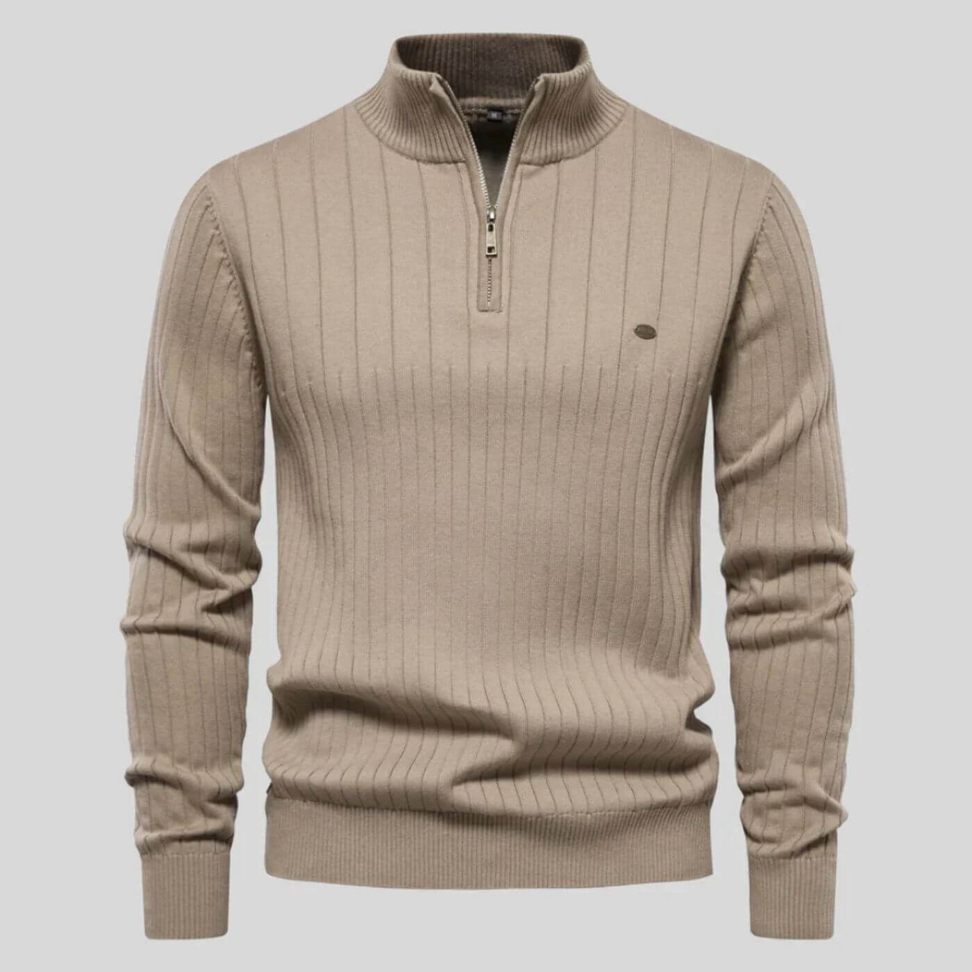 Pull homme col zippé coton léger décontracté