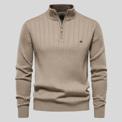 Pull homme col zippé coton léger décontracté