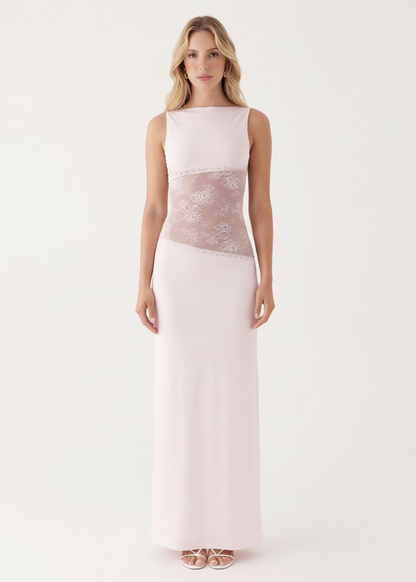 ARIA Robe Maxi Voile Découpé – Minimaliste et Dos Nu