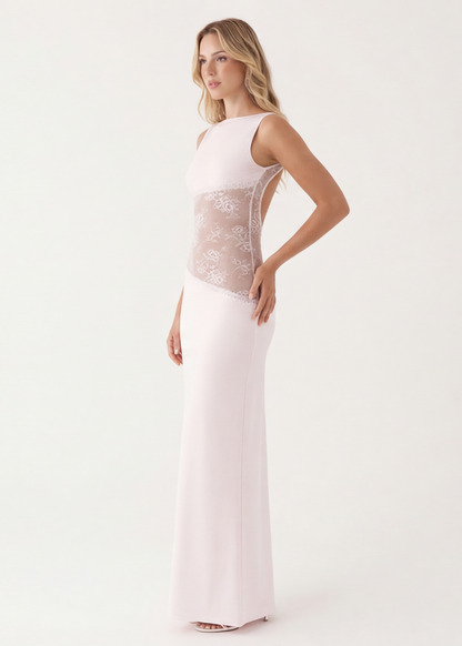 ARIA Robe Maxi Voile Découpé – Minimaliste et Dos Nu