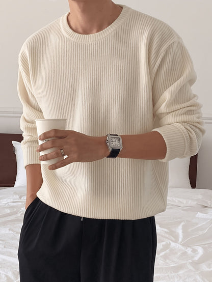 Pull homme col rond tricot côtelé coupe ample