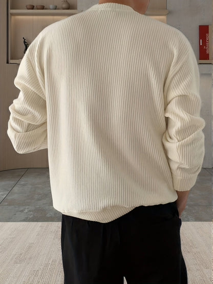 Pull homme col rond tricot côtelé coupe ample