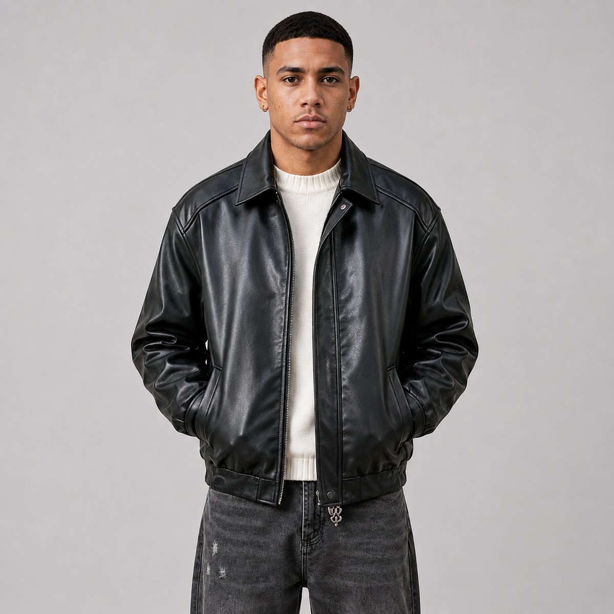 Lässige Herrenjacke aus Kunstleder mit weiter Passform