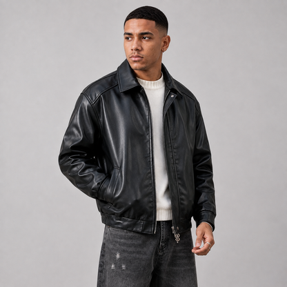 Lässige Herrenjacke aus Kunstleder mit weiter Passform