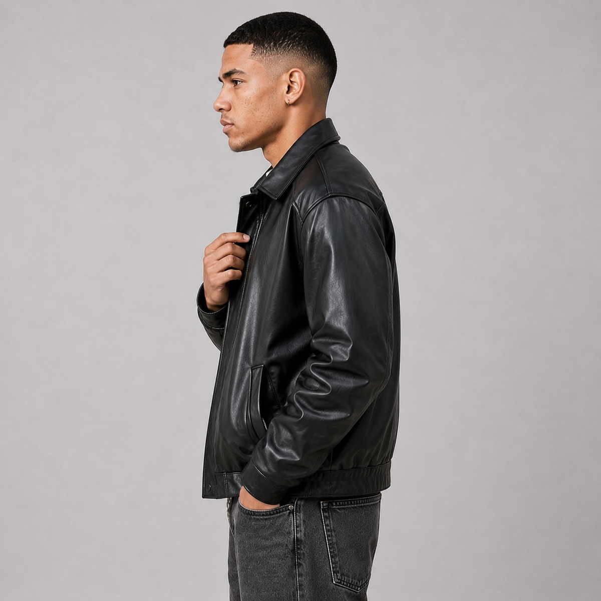 Lässige Herrenjacke aus Kunstleder mit weiter Passform