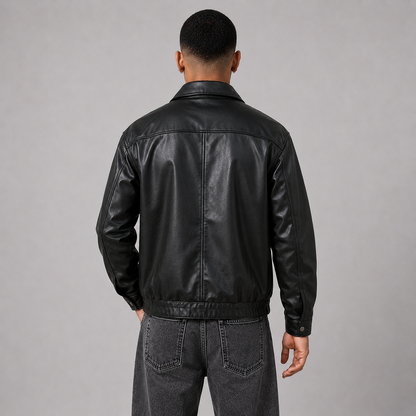 Lässige Herrenjacke aus Kunstleder mit weiter Passform