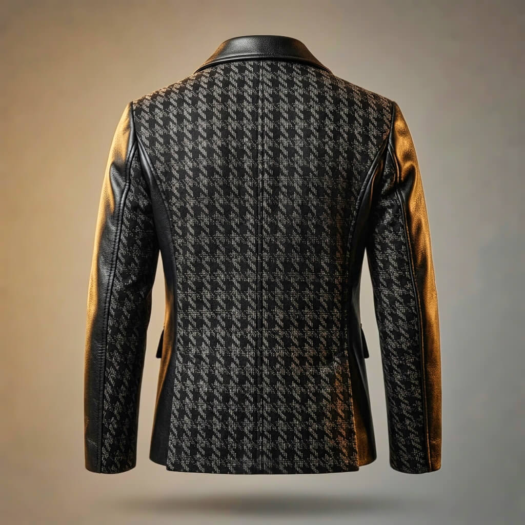 Blazer homme cuir italien motif pied-de-poule