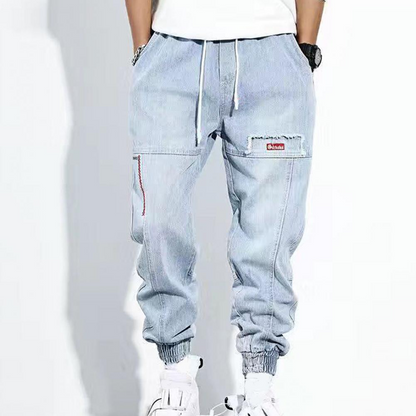 Weite Jeans mit Gummizug und Kordelzug aus Denim