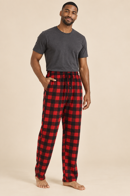 Bas de pyjama homme polaire à carreaux avec cordon
