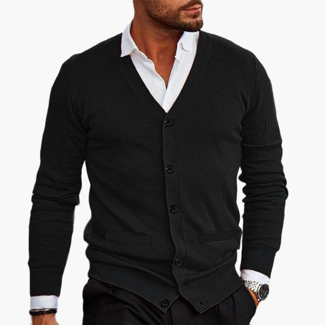 Cardigan homme col V boutons poignets côtelés