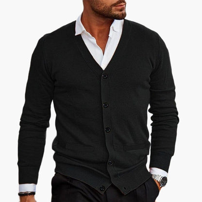 Cardigan homme col V boutons poignets côtelés