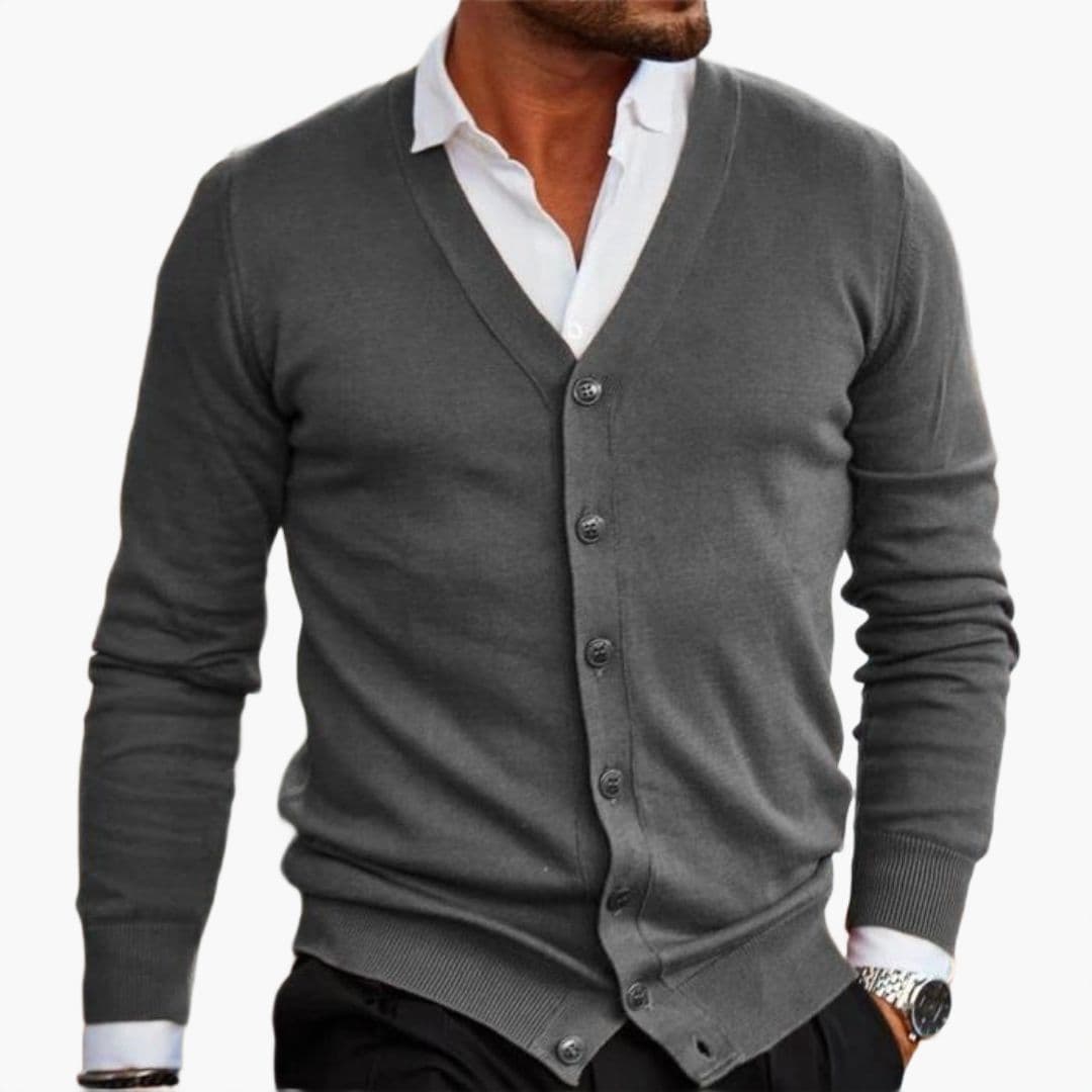 Cardigan homme col V boutons poignets côtelés