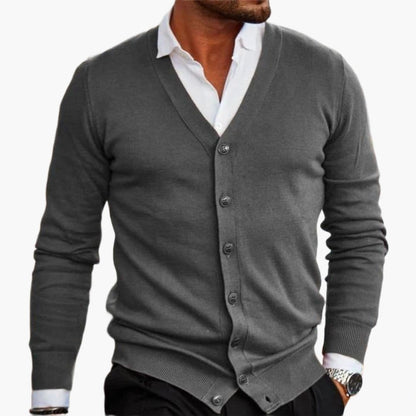Cardigan homme col V boutons poignets côtelés