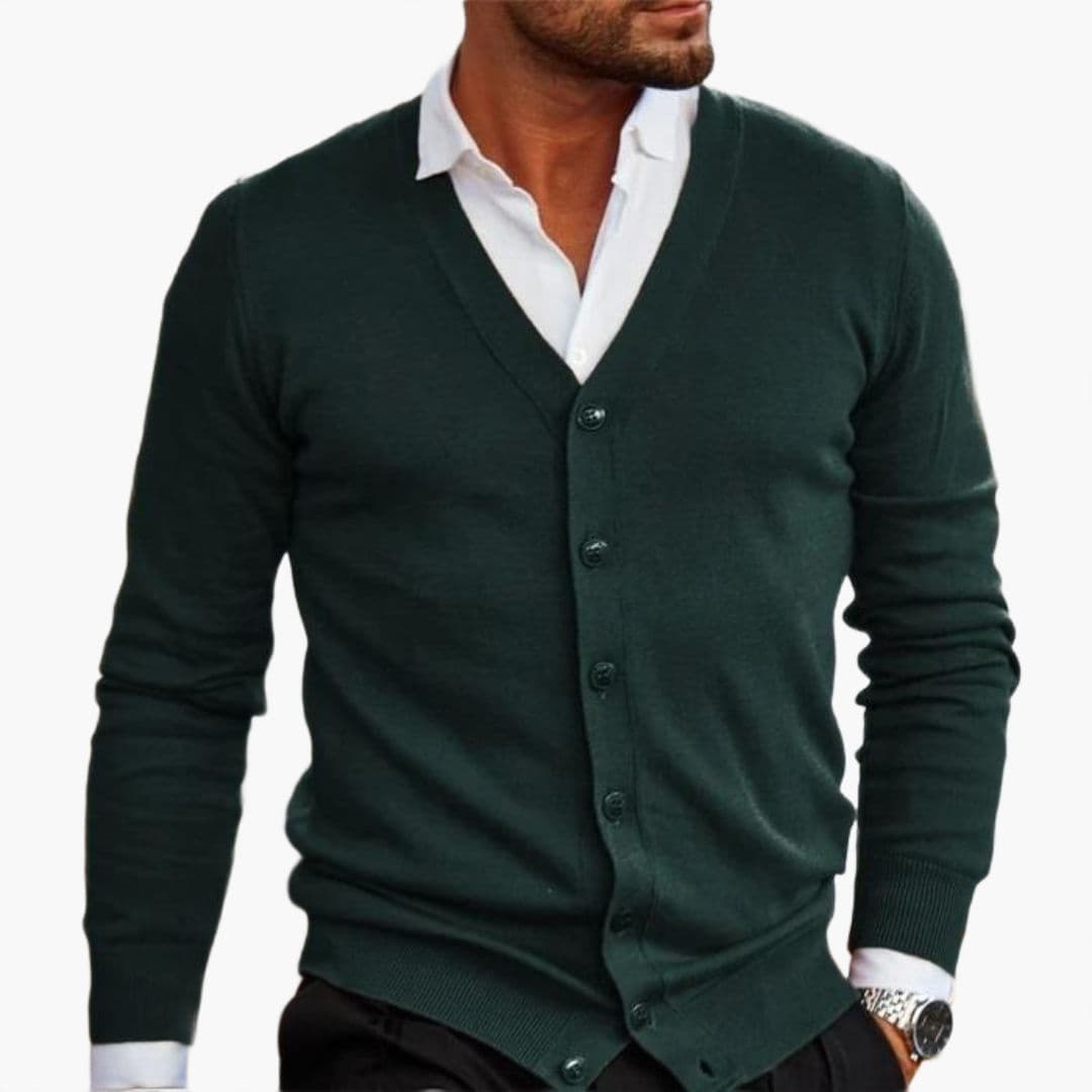 Cardigan homme col V boutons poignets côtelés