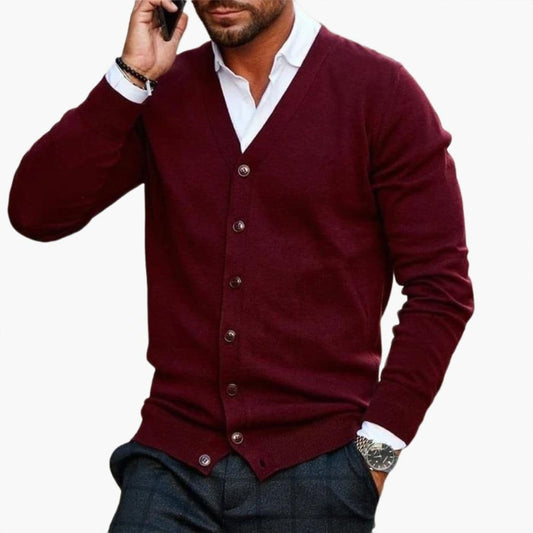 Cardigan homme col V boutons poignets côtelés