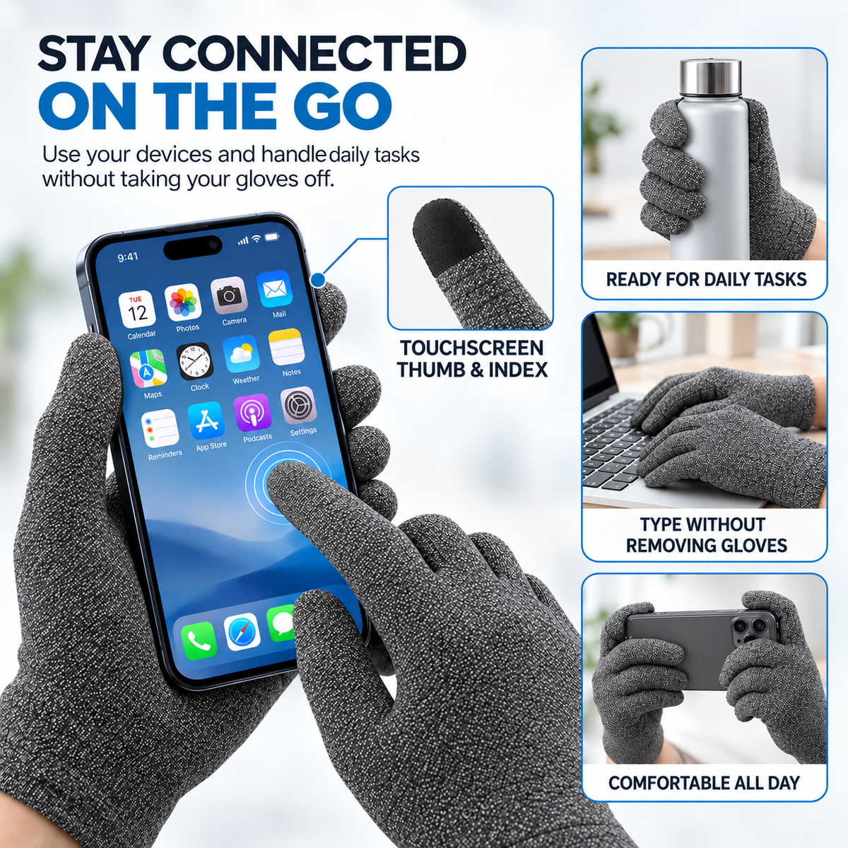 Gants de compression complets tactiles respirants