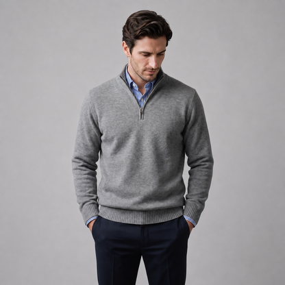 Pull homme coton col montant demi-zip respirant