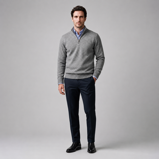 Pull homme coton col montant demi-zip respirant