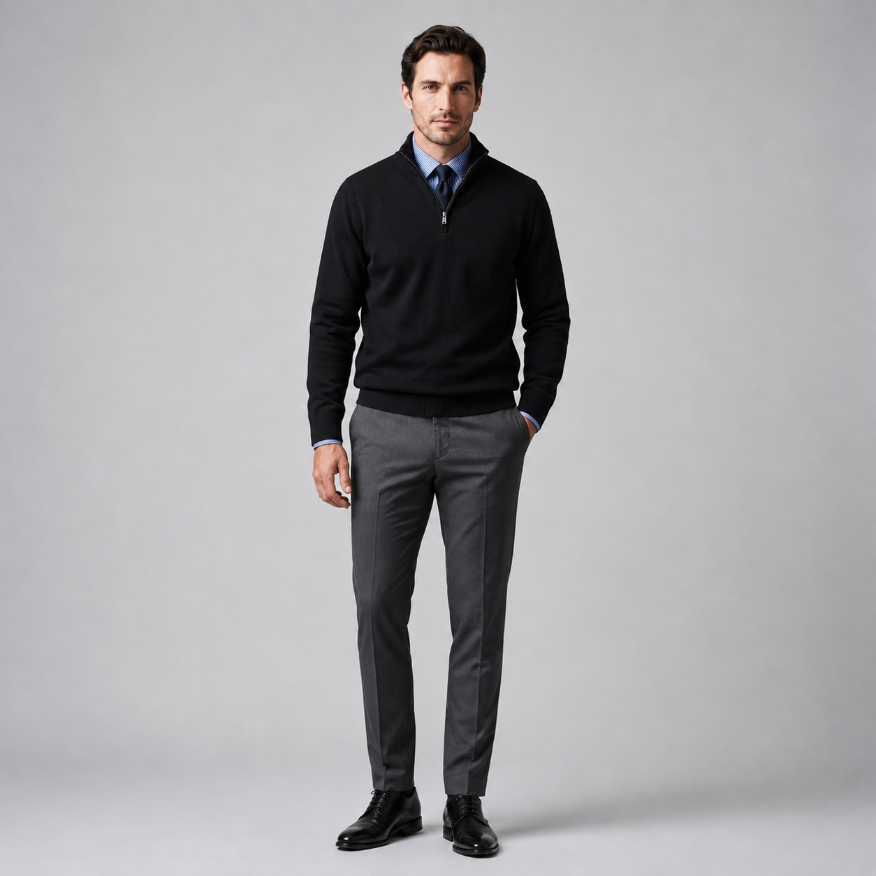 Pull homme coton col montant demi-zip respirant
