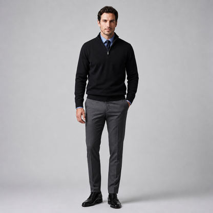 Pull homme coton col montant demi-zip respirant