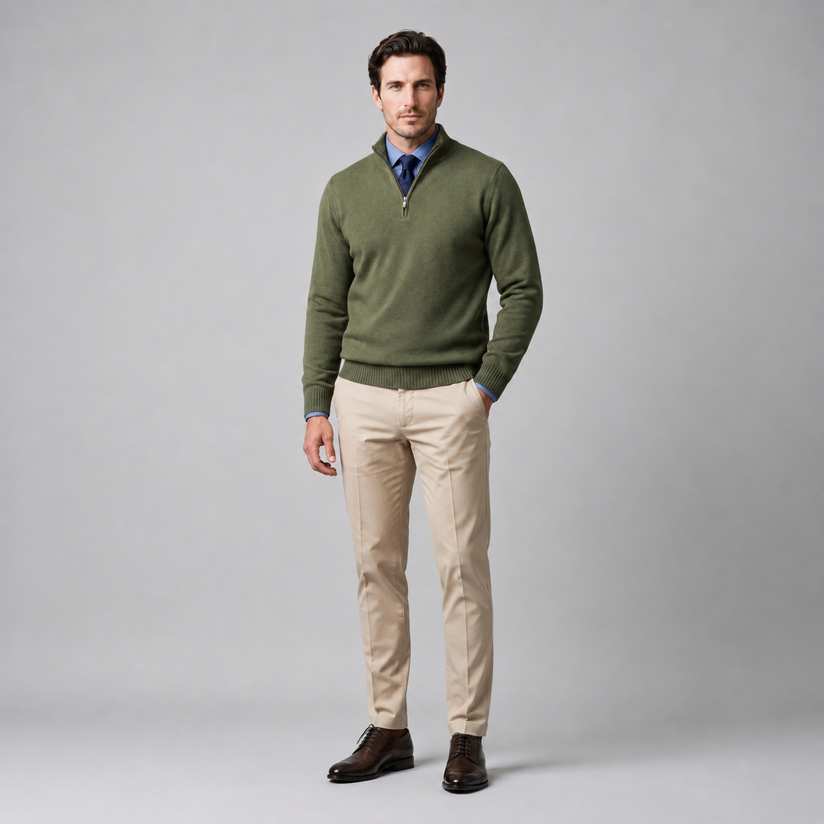 Pull homme coton col montant demi-zip respirant