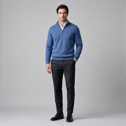 Pull homme coton col montant demi-zip respirant