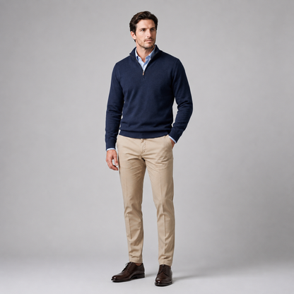 Pull homme coton col montant demi-zip respirant