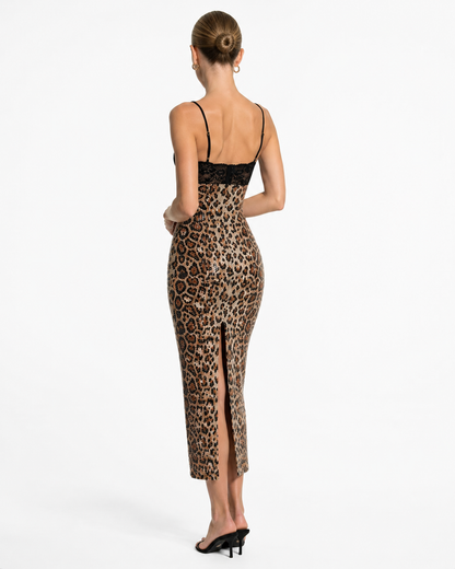 Robe Maxi Wild After Dark – Léopard et Dentelle pour Soirée