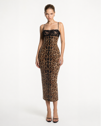 Robe Maxi Wild After Dark – Léopard et Dentelle pour Soirée