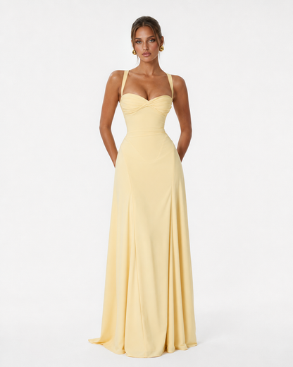 Robe Maxi Corset Golden Hour – Jupe Fluide et Lacets Dos