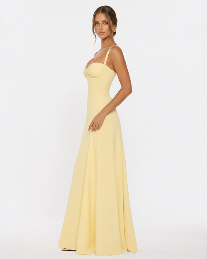 Robe Maxi Corset Golden Hour – Jupe Fluide et Lacets Dos
