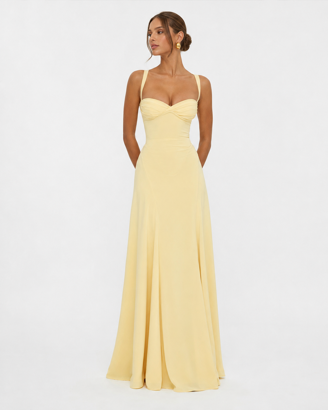 Robe Maxi Corset Golden Hour – Jupe Fluide et Lacets Dos