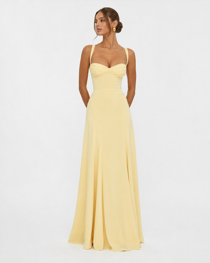 Robe Maxi Corset Golden Hour – Jupe Fluide et Lacets Dos