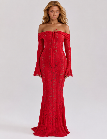 Robe Longue Dentelle Éthérée – Élégance Romantique et Délicate